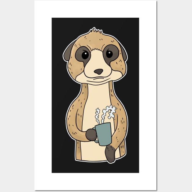 Grumpy Meerkat with Coffee Morning Grouch Wall Art by Mesyo